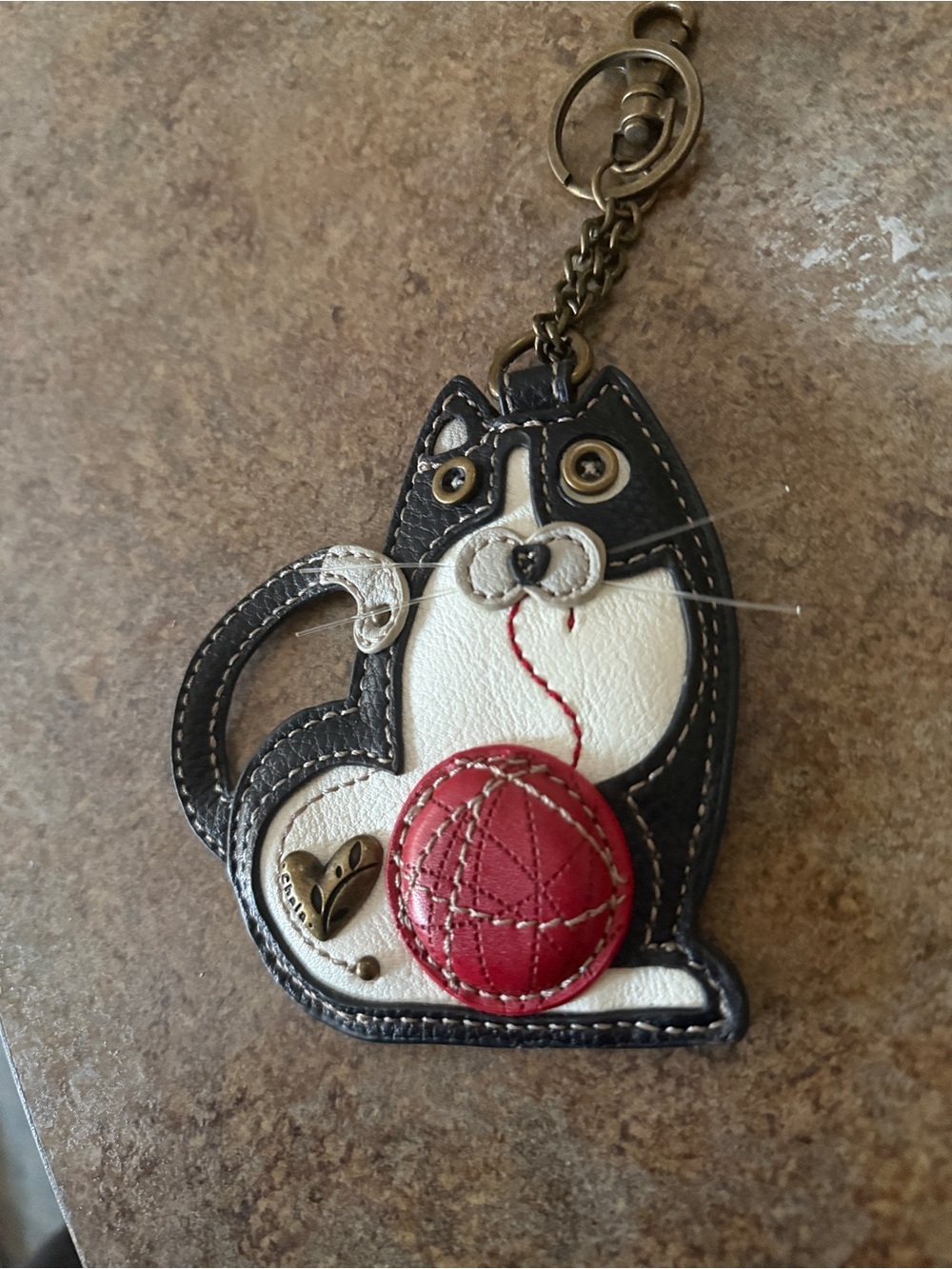 Chala Black White Cat coin purse with Red Ball Accent